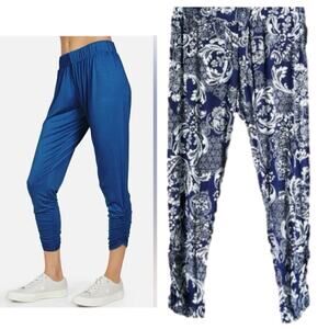 NWT MICHAEL LAUREN REVOLVE Pablo Pants Shirring Navy Blue Baroque Pattern XS